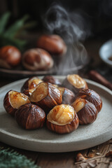 roastet chestnuts on a modern stone plate
