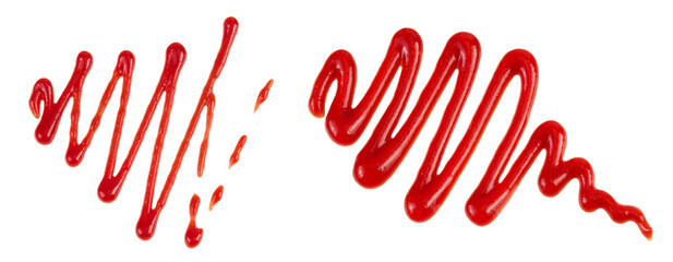 Fototapeta premium Red tomato sauce or ketchup isolated on white background . Top view. Flat lay