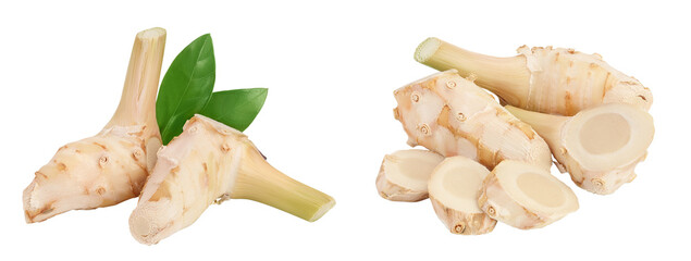 Fototapeta premium Fresh galangal root isolated on white background with full depth of field.