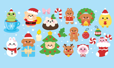 Cute Merry Christmas animals decoration banner 