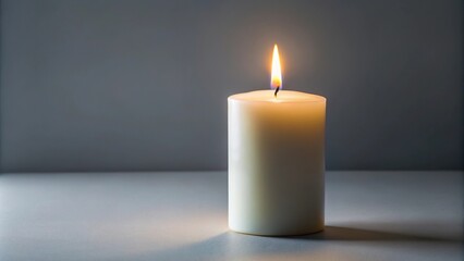 White candle burning in the dark with white background