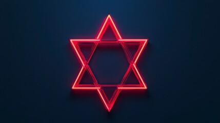 A vibrant neon Star of David design set against a dark background, symbolizing heritage and identity.