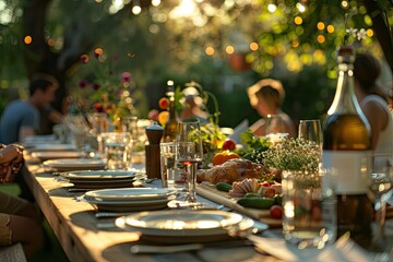 Farm to table dinner party in backyard with friends and family