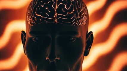 A glowing brain outline on a dark silhouette symbolizes intelligence and creativity, ideal for themes like science, technology, and Brain Awareness Week