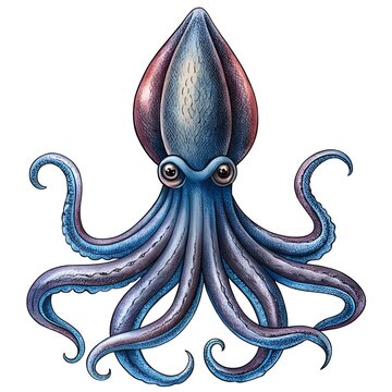 recommend clip art: A detailed hand drawn illustration of a vibrant blue octopus with a reddish purple head.
