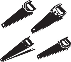  silhouette of Saw hand tool -Black and white saw silhouette  Vector Image  set 