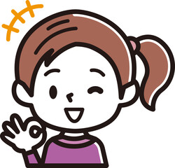 女の子　表情のアイコン　OKサイン