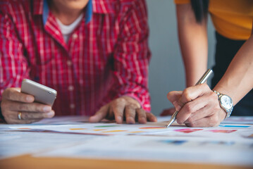 Business strategy team report chart, graph, infographic data analyze financial report plan. Hands team partner planning marketing finance statistics sale report with excel spreadsheet accountting