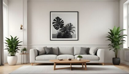 Photo modern style interior room 3d illustration Interior,Kitchen,Washrooms frame living room with colorful white sofa,led with blank frame