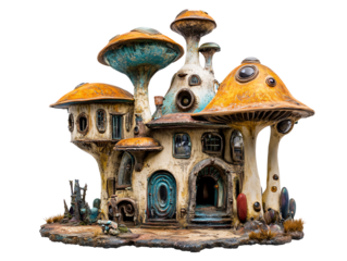 a mushroom house with a white background