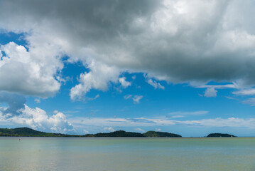 Blue sea white beach turquoise ocean wave coastal in tropical paradise landscape. Beautiful scene seascape marine coastline destinations. Tropical beautiful blue ocean lagoon lake travel summer time.