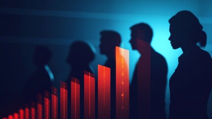 Silhouettes of Business People with Red Bar Graph Overlay