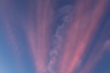 ピンク色の雲の夕焼け空