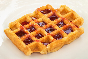 filled waffles. You can add ingredients like fruit, chocolate, hazelnut spread, marshmallows, or ice cream between the layers of batter before cooking