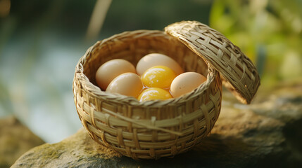 Eggs in bamboo basket