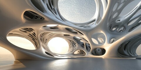 A parametric architectural structure with flowing curves and a seamless design 