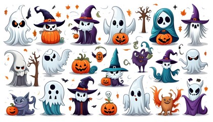 set of funny Halloween  cartoon animals