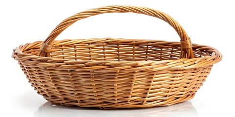 wicker basket with handle isolated on white