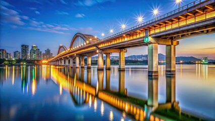 Wide-Angle Banghwa Bridge over the Han River in Seoul