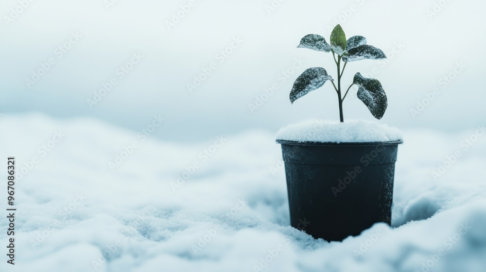 Poster A Single Plant Emerging from Snow-Covered Ground