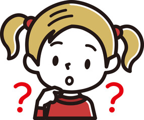 女の子　表情のアイコン　考える