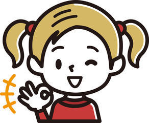 女の子　表情のアイコン　OKサイン