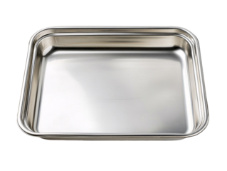 a silver tray with a white background