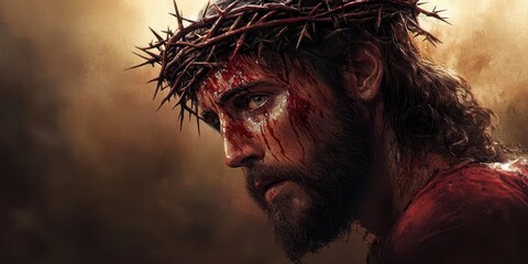 Jesus wearing a crown of thorns, his expression full of forgiveness