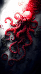 Demon wallpaper featuring a hand-painted illustration of an evil octopus demon with fangs and claws.