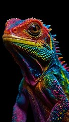 Fototapeta premium multi color iguana on a black background