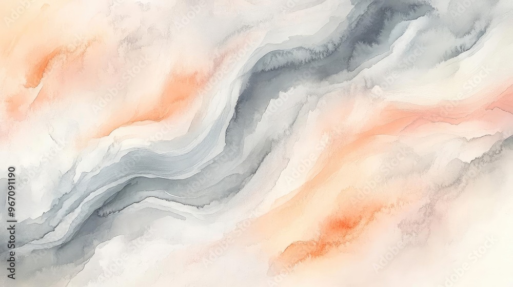 Aufkleber elegant abstract watercolor pattern featuring gentle waves and soft hues of gray and peach, perfect 