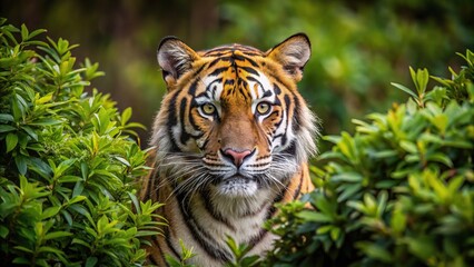 Fototapeta premium Wild tiger emerging from bushes in hunt
