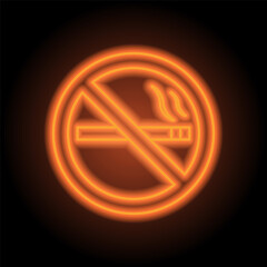 No smoking simple icon. Flat design. Orange neon on black background