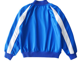 a blue jacket with white stripes
