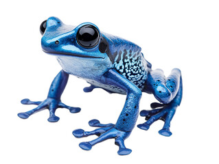 a blue frog with black eyes