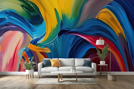 Inspirational Abstract Mural with Unique Oil Paint Strokes and Dynamic Colorful Background