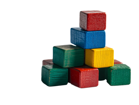 a stack of colorful wooden blocks