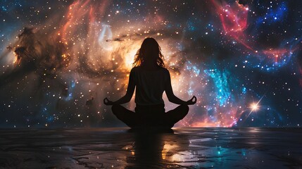Obraz premium Space girl woman meditating 