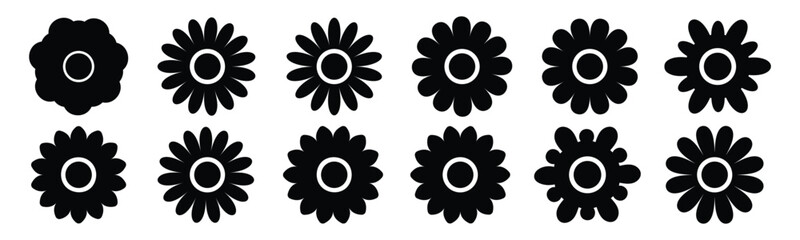 Flowers icon set. Abstract black flower icons isolated on white background. Flower plant and floral nature. Vector illustrator.
