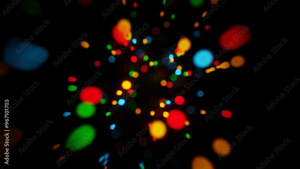 Poster neon geometric shapes floating in darkness