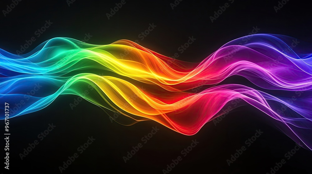 Poster vibrant wave patterns in various colors create a captivating visual effect on a dark background, add