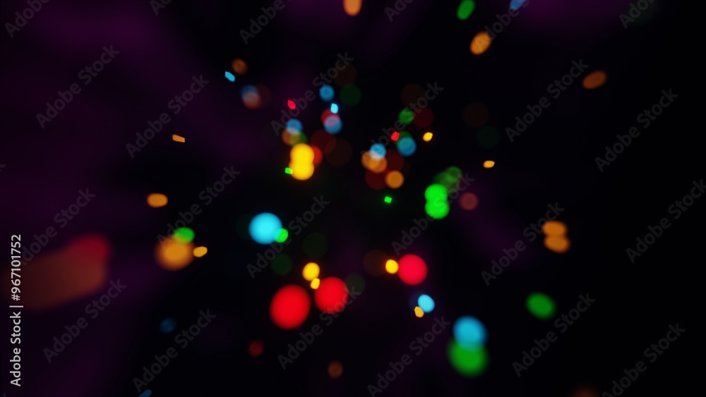 Poster neon geometric shapes floating in darkness