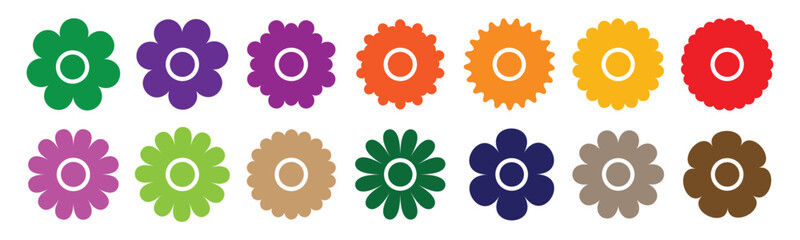 Set of colorful flower icons in bright colors. Flower icon. Simple flower icon. Vector illustration