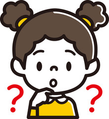 女の子　表情のアイコン　考える