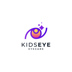 eyes with stars and little kids for child-friendly eye care logo