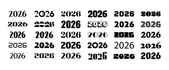 2026 logo concept for calendar, poster, flyer, banner. Modern design for calendar, invitations, greeting cards. Set of new year logo text design. stock illustration