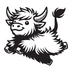 Obraz premium Black and White Highland Cattle Art – Baby Cow Vector Illustration Design