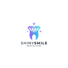 shiny tooth with stars and diamond for dental care logo design