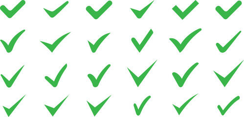 Green check mark icon set. Tick symbol in green color. Checkmark vector icon. Checkmark Illustration. Green checkmark isolated on white background © Designflowbd