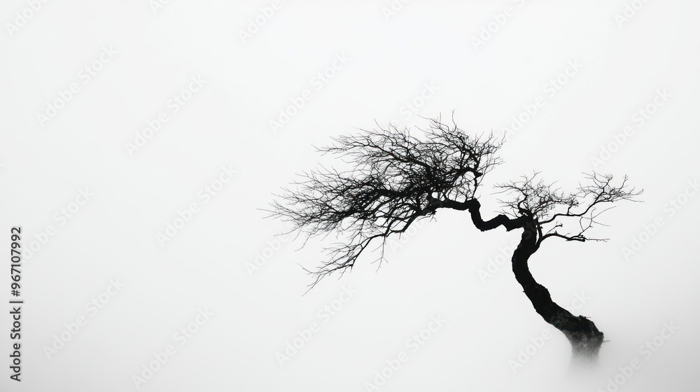 Poster Silhouette of a Bare Tree in Mist